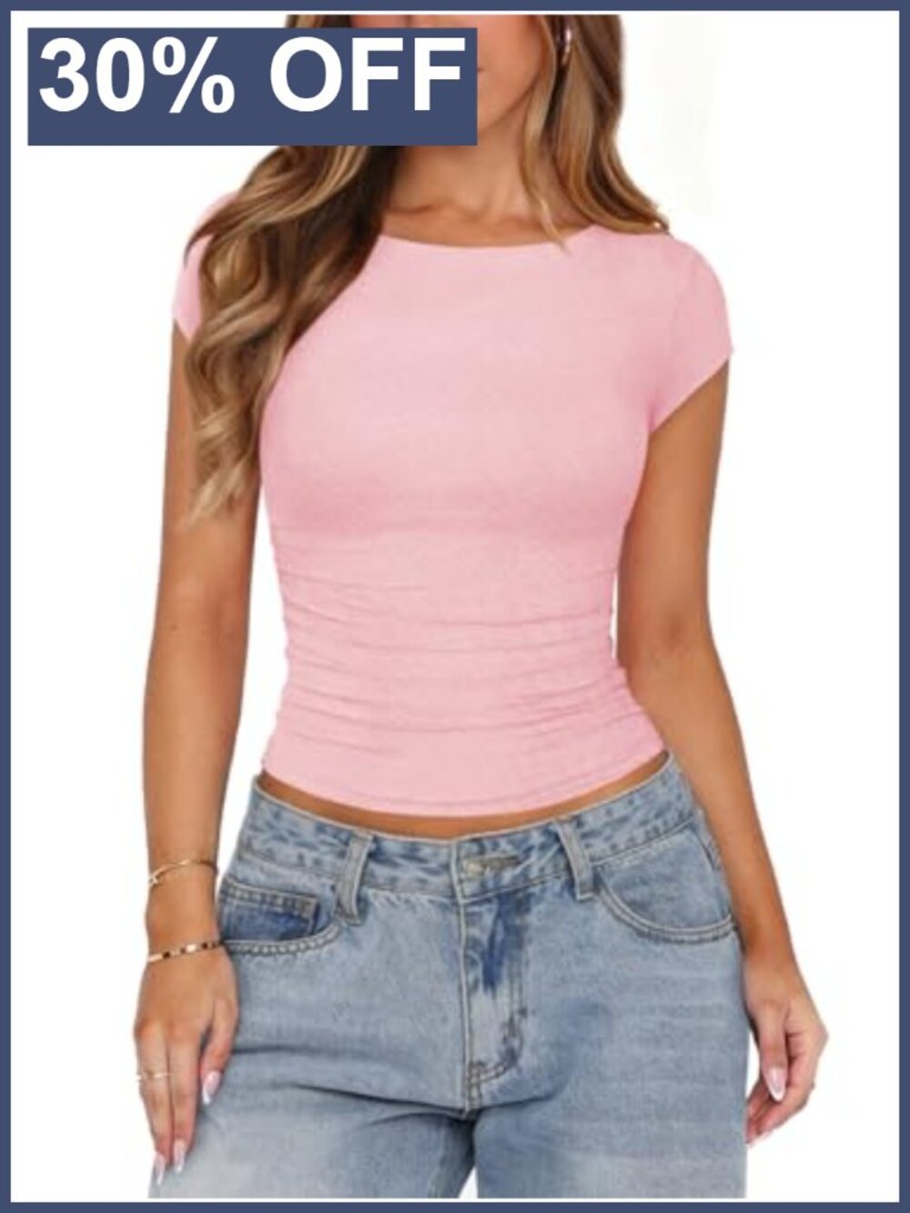 Women's Boat Neck Cap Sleeve Ruched Double Lined Mesh Crop Top